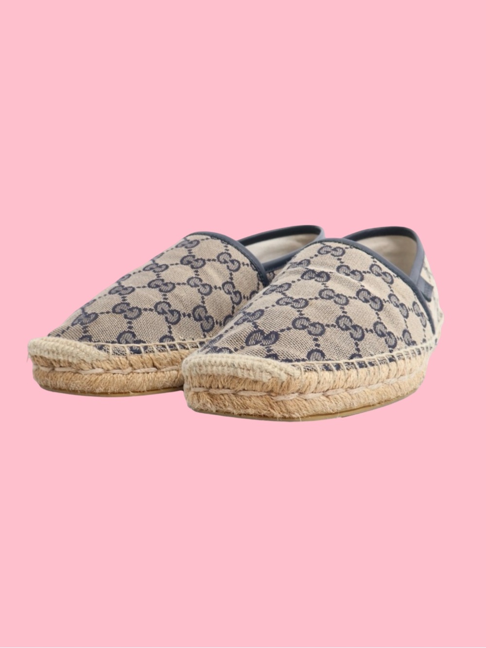 Gucci Beige and Blue GG Canvas Espadrille Slip-Ons - Picture 3 of 6